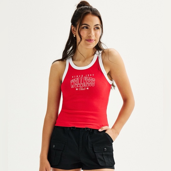 ‼️CLEARANCE SALE‼️ Women’s Red & White Ribbed Graphic Tank Top NWT Size Large - Picture 4 of 10